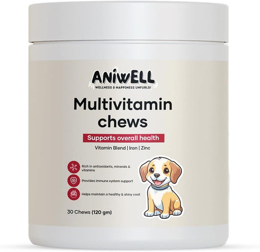 Aniwell Multivitamínico para Perros – Masticables con Probióticos, Omega-3, Glucosamina y Colágeno – Apoyo Inmune y Articular – 3 Paquetes