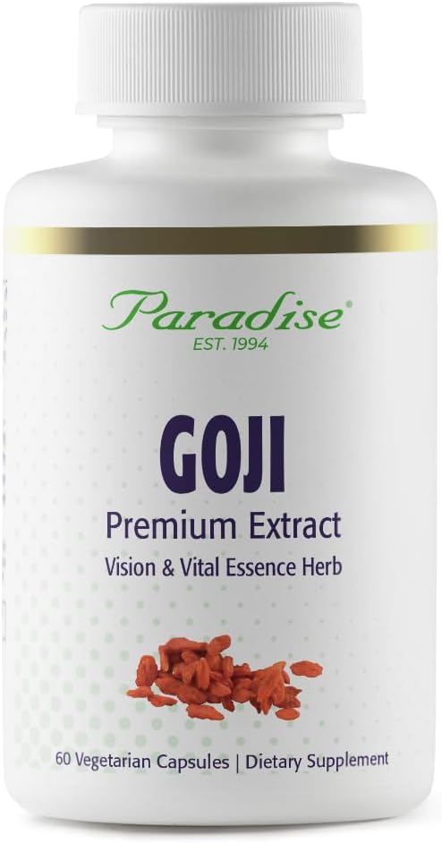 Paradise Herbs Goji Extract, Vital Essence Herb, Skin, Eye & Body Support, Vegan, Gluten-Free, Non-GMO, 60 Vegetable Capsules