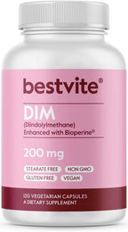 BESTVITE DIM (Diindolilmetano) 200mg con Bioperina - 120 Cápsulas Vegetales - Vegano - Sin Gluten - No GMO