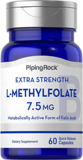 Piping Rock L-Methylfolate 7.5 mg | 60 Cápsulas | Complemento de Potencia Extra | Ácido Fólico Activo | Non-GMO, Sin Gluten