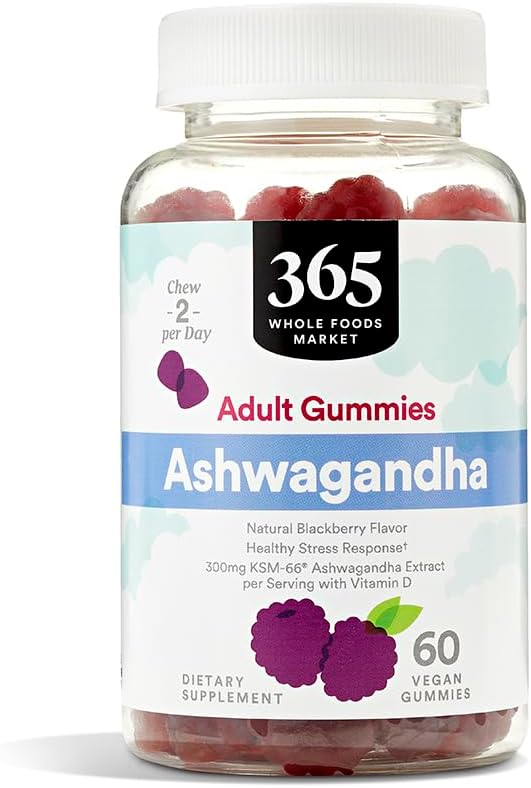 365 by Whole Foods Market, Gominolas de Ashwagandha con Vitamina D, 60 unidades