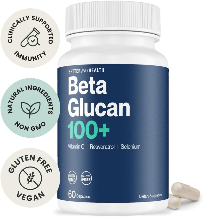 Better Way Health Advanced Immune Readiness – Beta Glucano 1,3/1,6 con Vitamina C, Selenio y Resveratrol – 60 Cápsulas