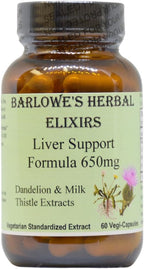Barlowe's Herbal Elixirs Fórmula de Apoyo Hepático - Extracto de Diente de León y Cardo Mariano, 650mg, 60 Cápsulas Veganas