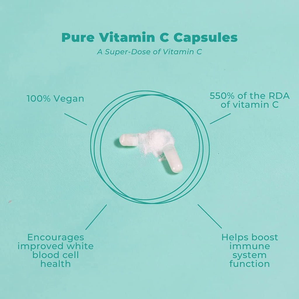 Suplemento de Vitamina C Pura - Vegano, Sin Gluten, No Transgénico - 120 Cápsulas