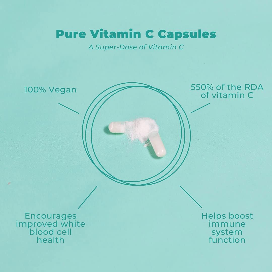 Suplemento de Vitamina C Pura - Vegano, Sin Gluten, No Transgénico - 120 Cápsulas