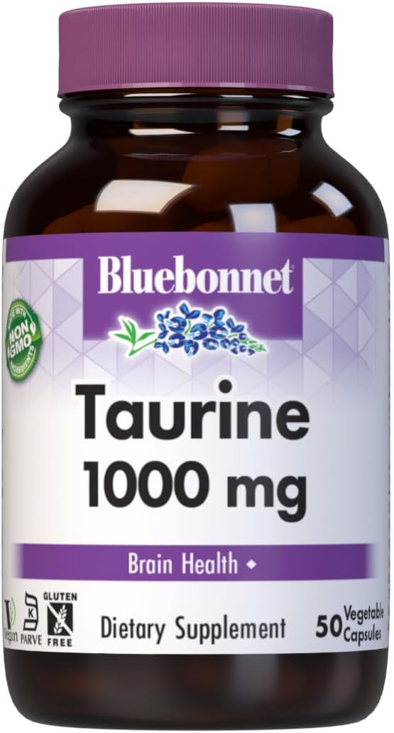 Bluebonnet Nutrition Taurina 1000 mg – 50 Cápsulas Vegetales, No Transgénico, Vegano, Sin Gluten
