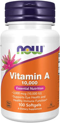 NOW Foods Vitamina A, 10,000 UI, 100 Cápsulas Blandas