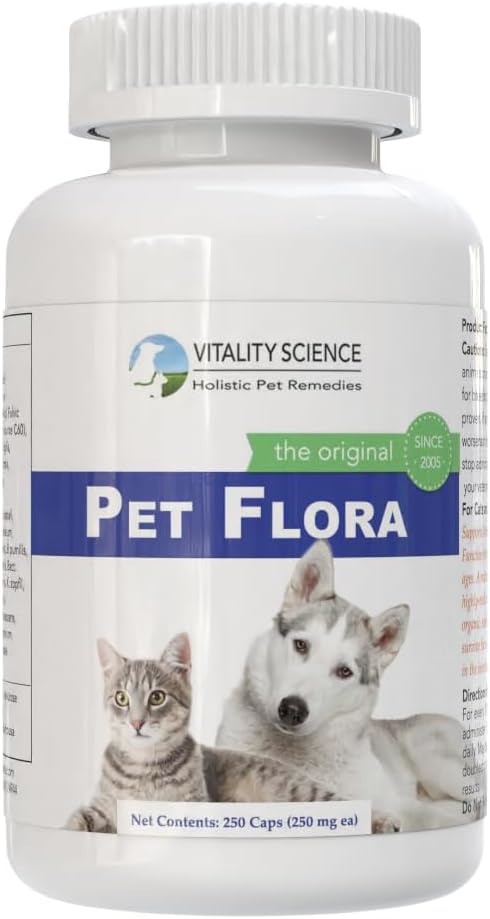 Vitality Science Pet Flora – Probióticos Naturales para Perros y Gatos | Salud Digestiva | 250 Cápsulas
