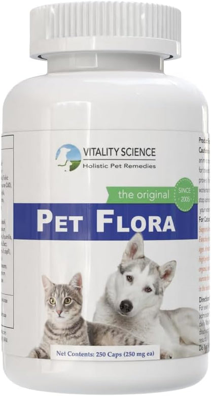 Vitality Science Pet Flora – Probióticos Naturales para Perros y Gatos | Salud Digestiva | 250 Cápsulas – Image 1