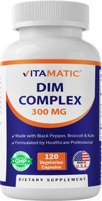 Vitamatic Complejo de DIM 300mg - 120 Cápsulas Veganas - con Brócoli, Kale y Pimienta Negra - No-GMO y Sin Gluten
