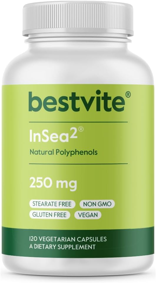 BESTVITE InSea2 250mg (120 Cápsulas Vegetarianas) - Mezcla Investigada de Algas Kelp y Bladderwrack - Sin Estearatos - Vegano - No OGM - Sin Gluten