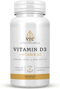 VTC VitaTradingCo. Vitamina D3 + K2 | Alta Potencia | 1000 UI D3 + 45 mcg MK-7 K2 | 120 Cápsulas