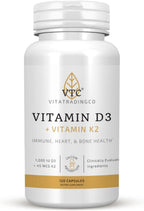 VTC VitaTradingCo. Vitamina D3 + K2 | Alta Potencia | 1000 UI D3 + 45 mcg MK-7 K2 | 120 Cápsulas