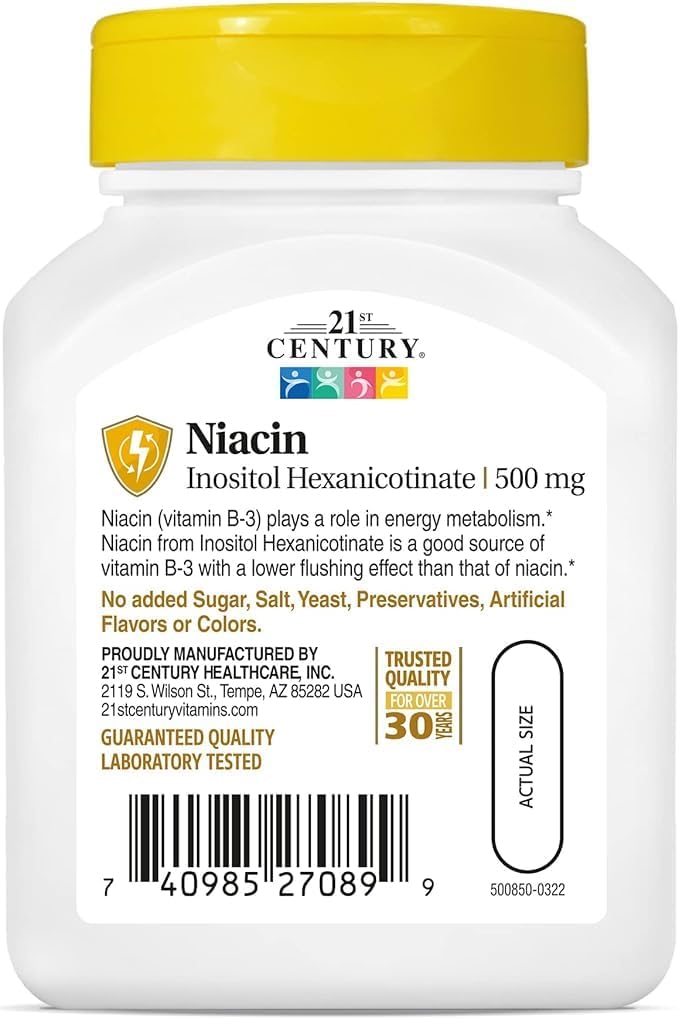 21st Century Flush Free Niacin 500mg, 110 Cápsulas (Paquete de 2)