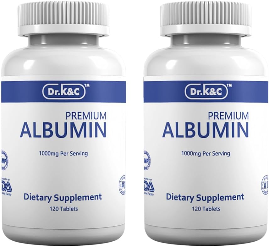 Dr.K&C Premium Albumin Protein Supplement 1000mg, 2 Bottles (120 Tablets Each), Daily Energy & Wellness Support