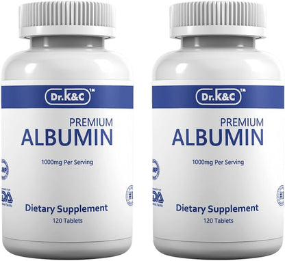 Dr.K&C Premium Albumin Protein Supplement 1000mg, 2 Bottles (120 Tablets Each), Daily Energy & Wellness Support – Image 1