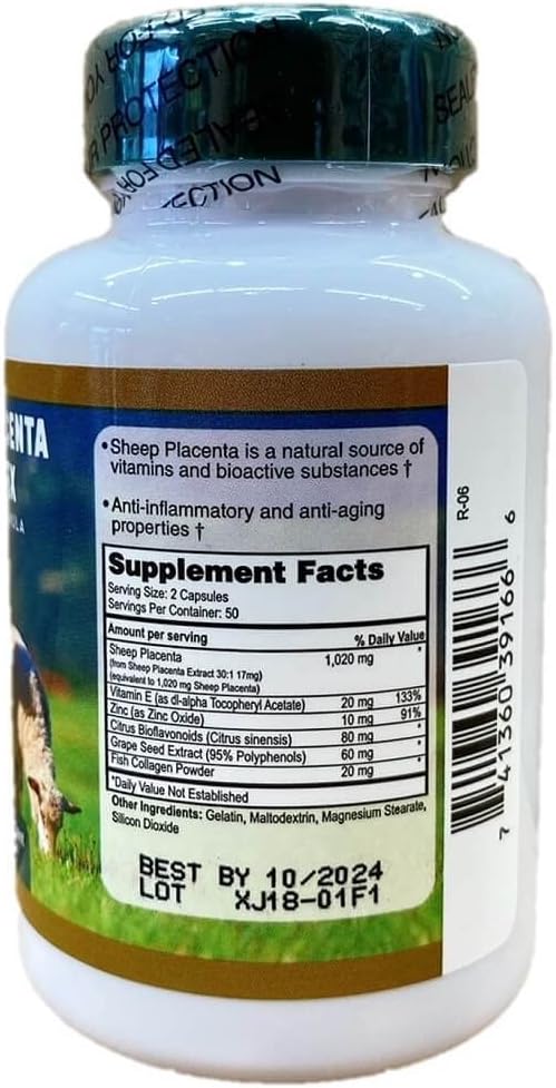 Sheep Placenta Complex, 4 Envases de 100 Cápsulas, Fabricado en EE.UU.