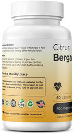 Citrus Bergamot 500mg, 60 Cápsulas Veganas - Suplemento Avanzado de Bergamota para el Metabolismo