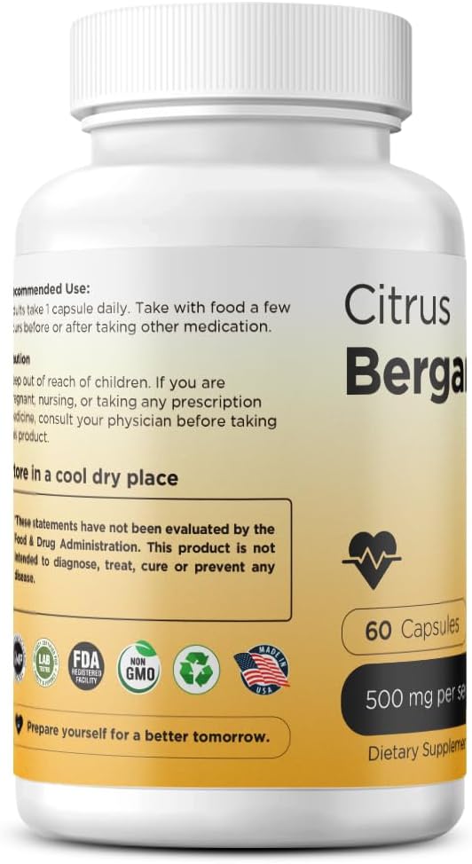 Citrus Bergamot 500mg, 60 Cápsulas Veganas - Suplemento Avanzado de Bergamota para el Metabolismo