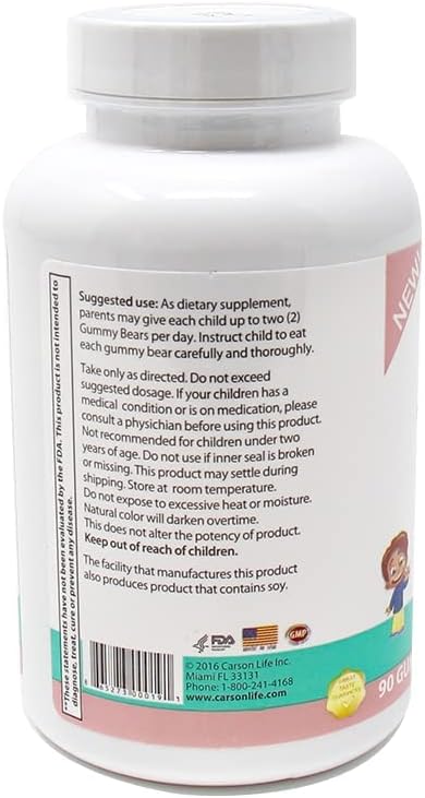 Carson Life Gomitas Multivitamínicas para Niños 2 Pack 180 uds (90 por frasco) - Sabor Naranja Natural