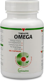Vetoquinol Triglyceride Omega - Aceite de Pescado para Perros y Gatos - Apoya la Piel, el Pelaje y la Respuesta Inmunitaria - Suplemento con Mezcla de Vitaminas para el Corazón, Ojos, Huesos y Músculos - 60 Cápsulas