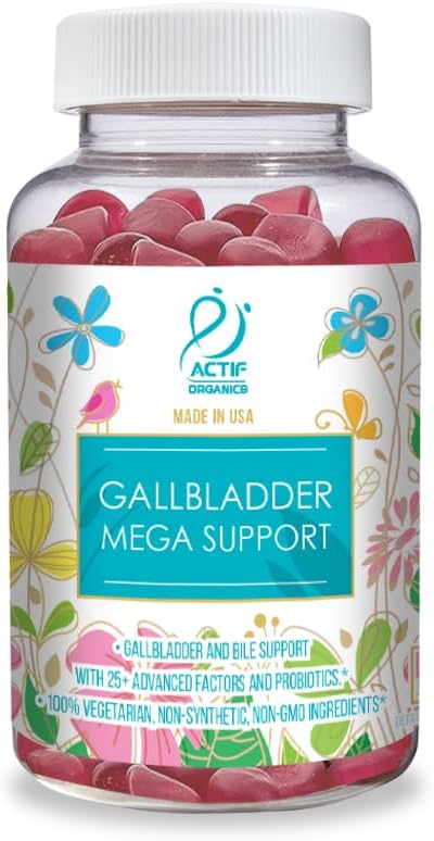 ACTIF Apoyo Mega para la Vesícula Biliar con 25+ Factores, 10 Mil Millones UFC Probióticos, Sales Biliares – 60 Gominolas, Sabor Fresa