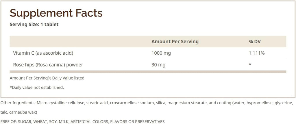 Vitamin C TABS 1000MG R/H WMILL 100 Comprimidos