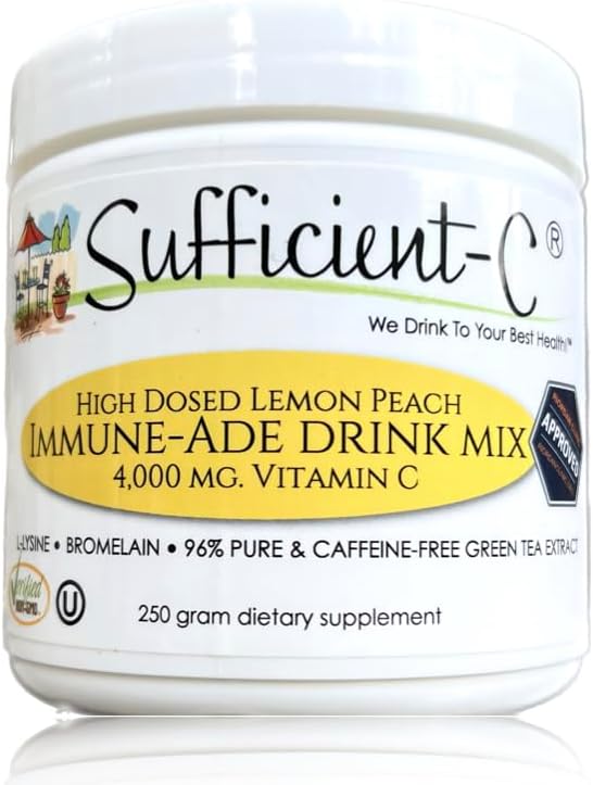 Sufficient-C Vitamina C en Alta Dosis No-GMO - Mezcla para Bebida Sabor Limón y Melocotón 250g (Pack de 2)