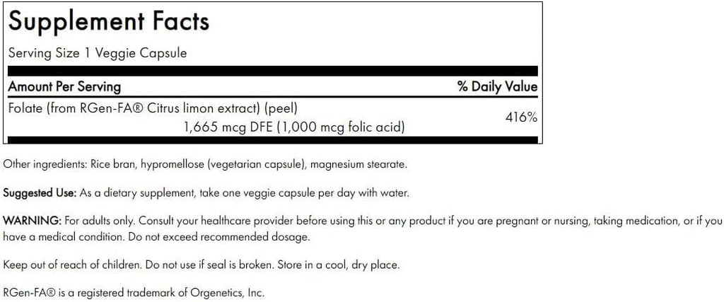 Swanson Real Food Ácido Fólico 1000 mcg - 100 Cápsulas Veganas