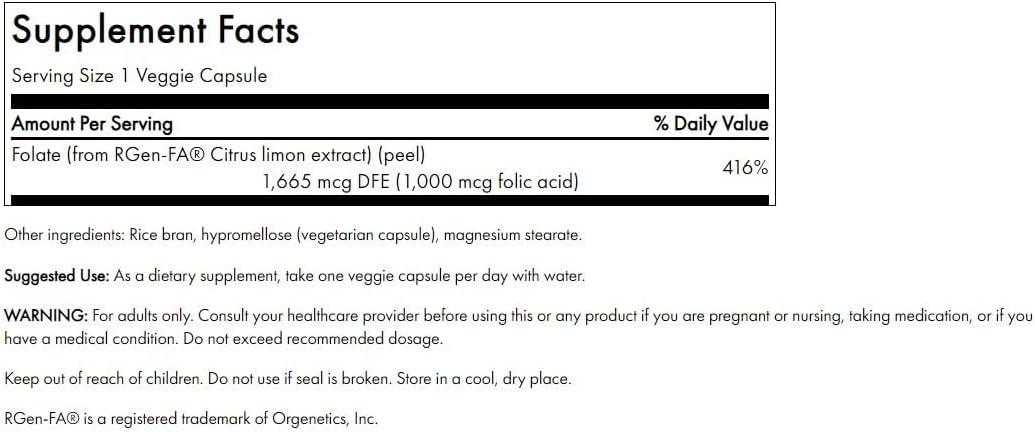 Swanson Real Food Ácido Fólico 1000 mcg - 100 Cápsulas Veganas