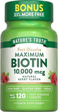 Nature's Truth Biotin 10,000 mcg Rapid Dissolve Tablets, Berry Flavor, Pack of 3 (120 Tablets Each)