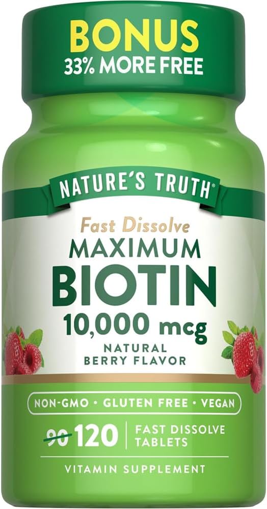 Nature's Truth Biotin 10,000 mcg Rapid Dissolve Tablets, Berry Flavor, Pack of 3 (120 Tablets Each)