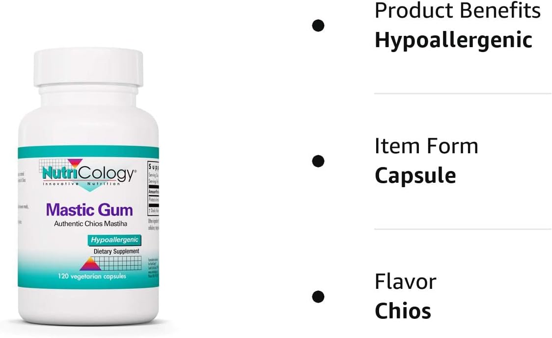 NutriCology Goma de Masticar de Mastic - Chios Mastic Gum - 1000 mg - 120 Cápsulas
