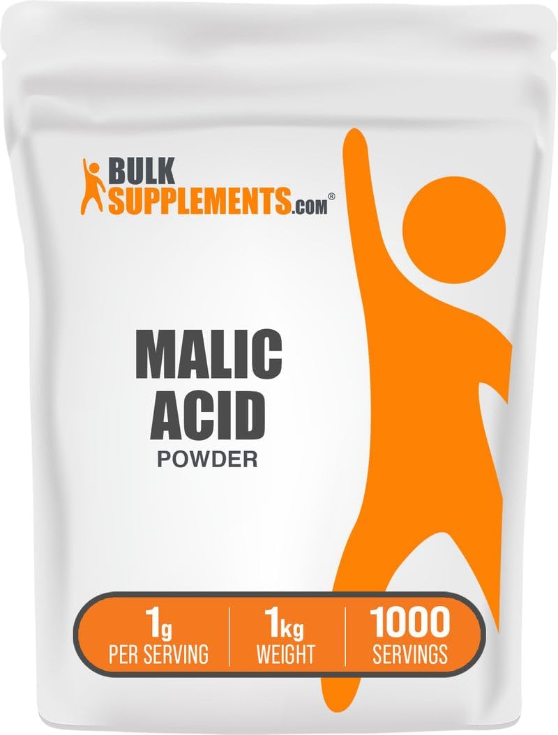 BulkSupplements.com Ácido Málico en Polvo - L-Ácido Málico, Suplemento Alimenticio - Grado Alimentario, Puro y Sin Gluten, 1g por Ración, 100g