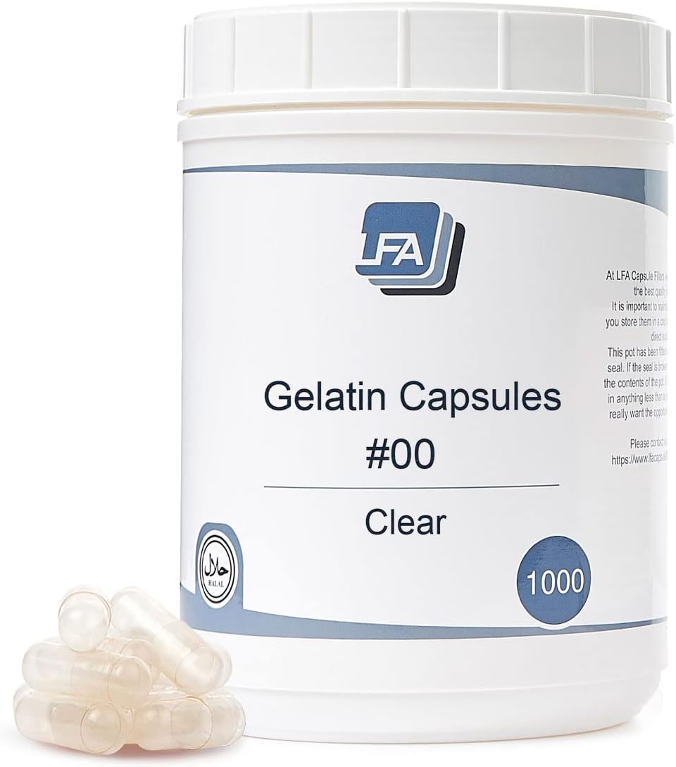 Cápsulas Vacías Tamaño 00 - Gelatina Clara - Frasco de 500 uds - LFA Tablet Presses