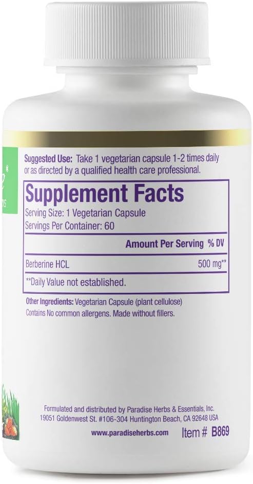 Paradise Herbs, Extracto de Berberina, 500 mg, 60 Cápsulas Vegetarianas