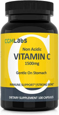 Suplemento de Vitamina C No Ácida 1500 mg con Calcio - Suave para el Estómago - 100 Cápsulas - CGM Labs