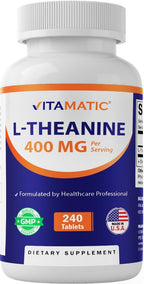 Vitamatic L-Teanina 400mg por dosis - 240 comprimidos - Sin OGM, sin gluten