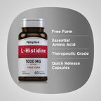 Piping Rock L-Histidina 1000 mg | 60 Cápsulas | Suplemento de Aminoácido Esencial Sin OGM y Sin Gluten