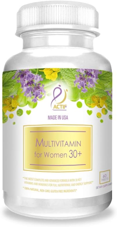 ACTIF Multivitamínico para Mujeres +30 con 30 Vitaminas y Hierbas Orgánicas, No Transgénico, Fabricado en EE.UU., Suministro para 2 Meses