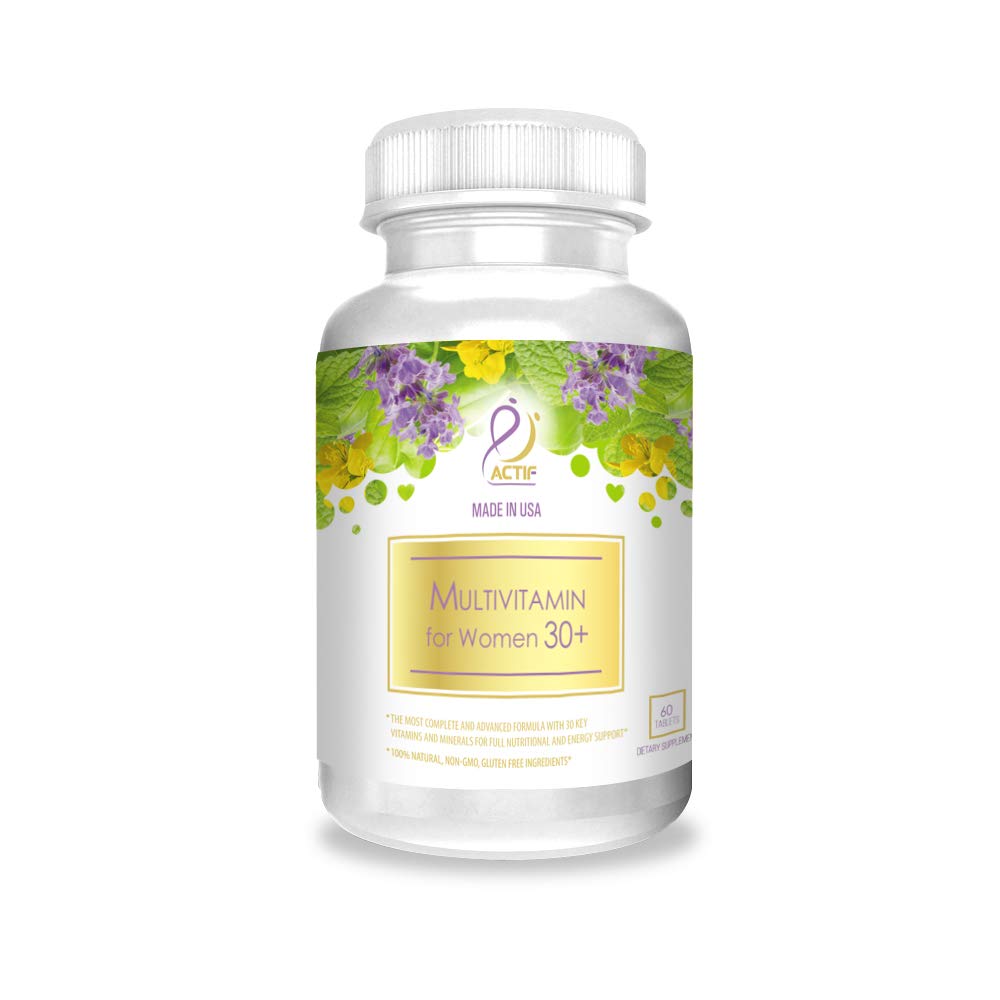 Actif Multivitamínico Orgánico para Mujeres Mayores de 30 años con 30 Vitaminas Orgánicas y Hierbas Orgánicas, No Modificado Genéticamente, Hecho en EE. UU., Suministro para 2 Meses