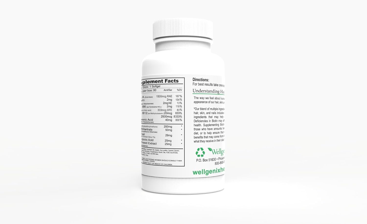 Wellgenix Purvana Suplemento para Cabello, Piel y Uñas, 2500mcg Biotina, MSM y Complejo B, 180 Cápsulas Blandas (2 Paquetes)