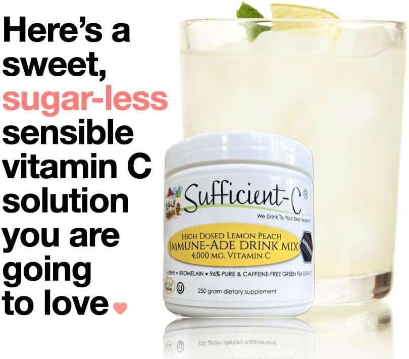 Sufficient-C 4.000 mg Vitamina C de alta dosis, mezcla para bebida de limón y melocotón 250 g