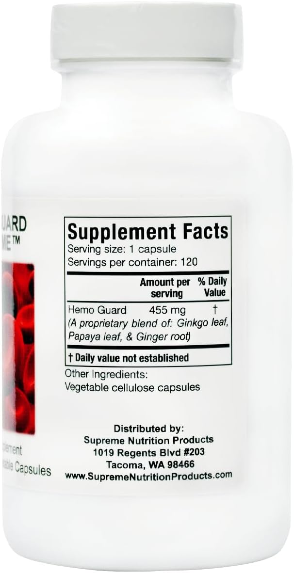 Supreme Nutrition Hemo Guard Supreme, 120 Cápsulas Vegetarianas Puras de Combinación Herbal