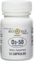 Bio-Tech Pharmacal D3-50 50.000 UI, 12 Cápsulas – Suplemento natural de vitamina D3