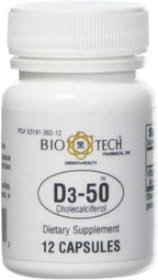 Bio-Tech Pharmacal D3-50 50.000 UI, 12 Cápsulas – Suplemento natural de vitamina D3