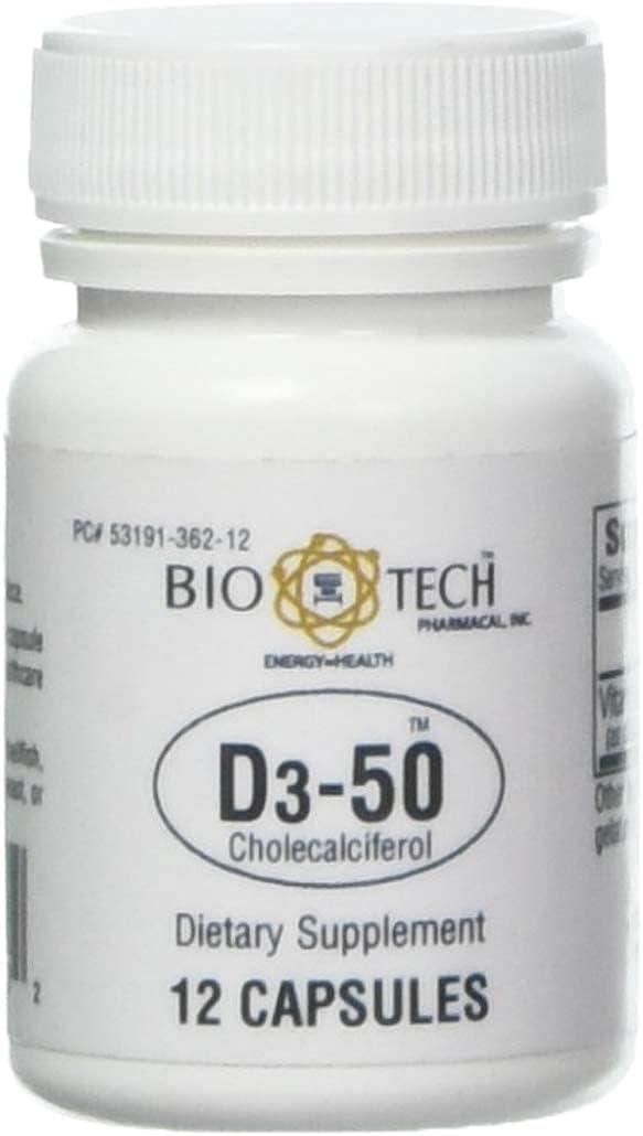 Bio-Tech Pharmacal D3-50 50.000 UI, 12 Cápsulas – Suplemento natural de vitamina D3
