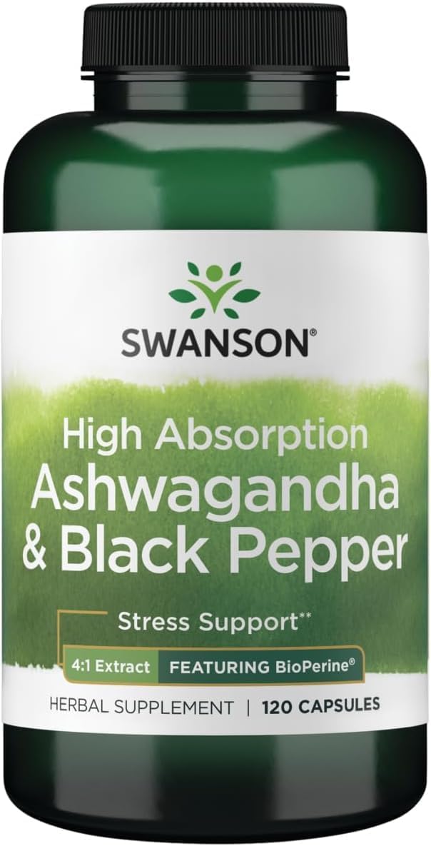 Swanson High Absorption Ashwagandha & Black Pepper con Bioperina - 120 Cápsulas