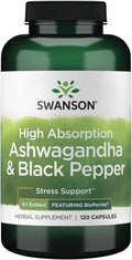 Swanson High Absorption Ashwagandha & Black Pepper con Bioperina - 120 Cápsulas