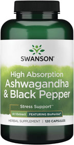 Swanson High Absorption Ashwagandha & Black Pepper con Bioperina - 120 Cápsulas
